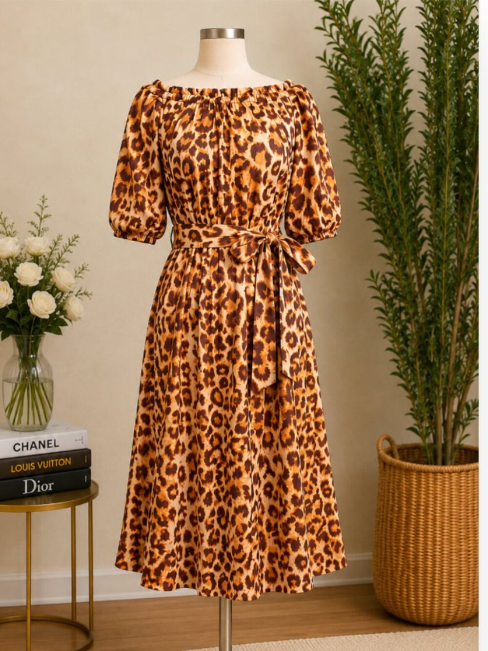 KATE SPADE Panthera Leopard Print Puff Sleeve Midi Dress Size 4 NWOT